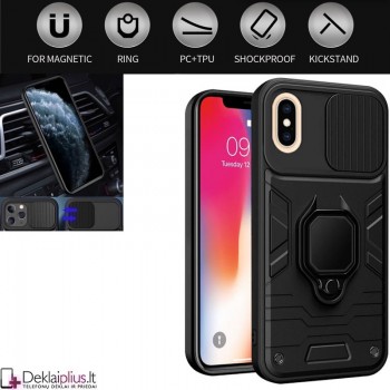 Smūgiams atsparus dėklas su uždaroma kameros apsauga - juodas (telefonui Apple Iphone XR)